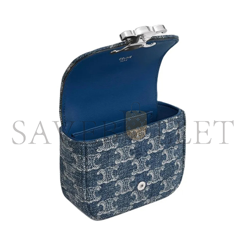 CELINE MINI CHAIN CLAUDE IN DENIM WITH TRIOMPHE 10L842FIN.05DS (11*9.5*4cm)